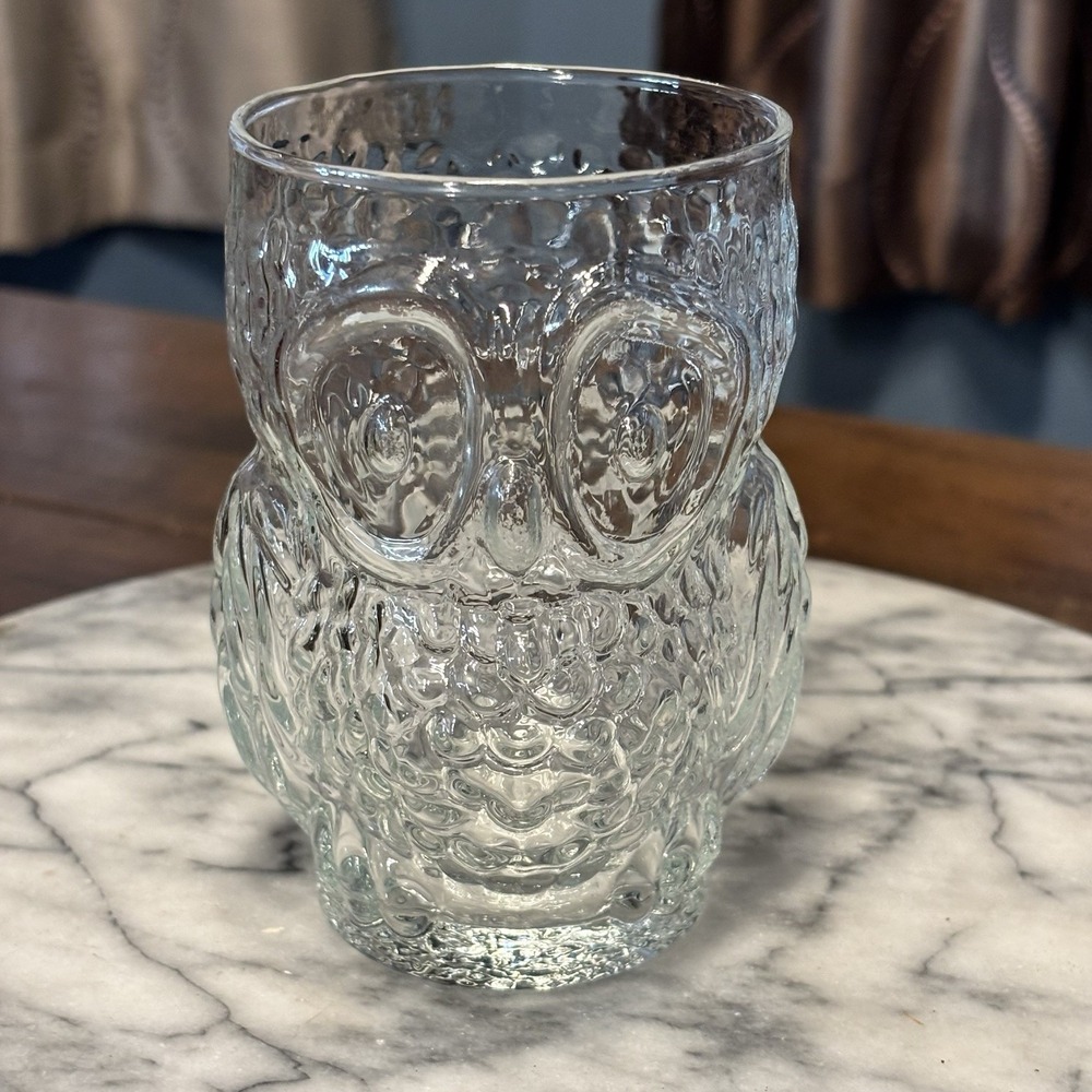 VTG 1970s Libbey Clear Owl Shaped Tumbler Glass